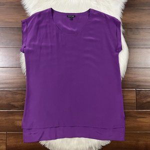 Eileen Fisher Size Medium Purple 100% Silk Top Blouse Short Sleeve